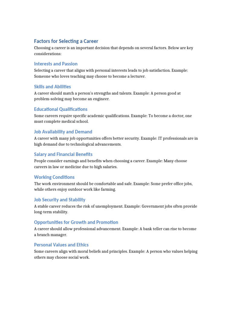Key Factors in Career Selection | PDF
