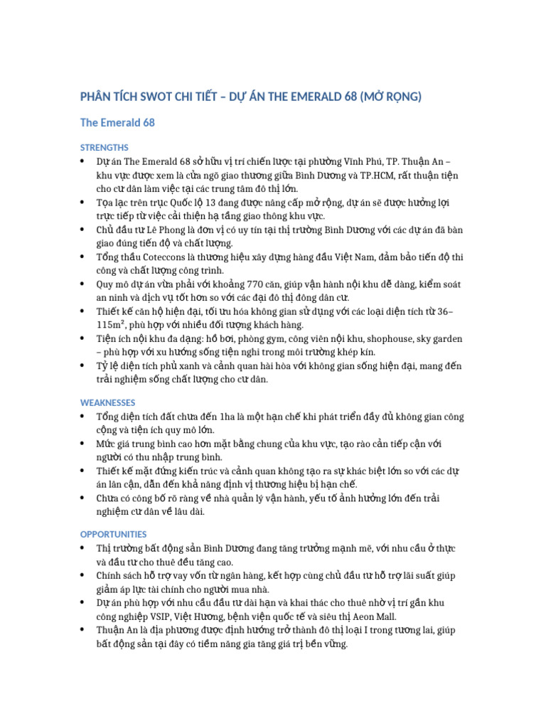 SWOT The Emerald 68 Mo Rong | PDF