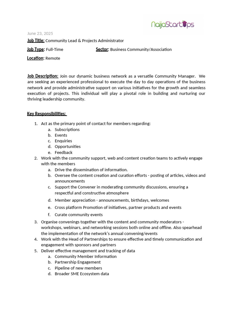 Community Lead Job Opening - Remote | PDF | Business