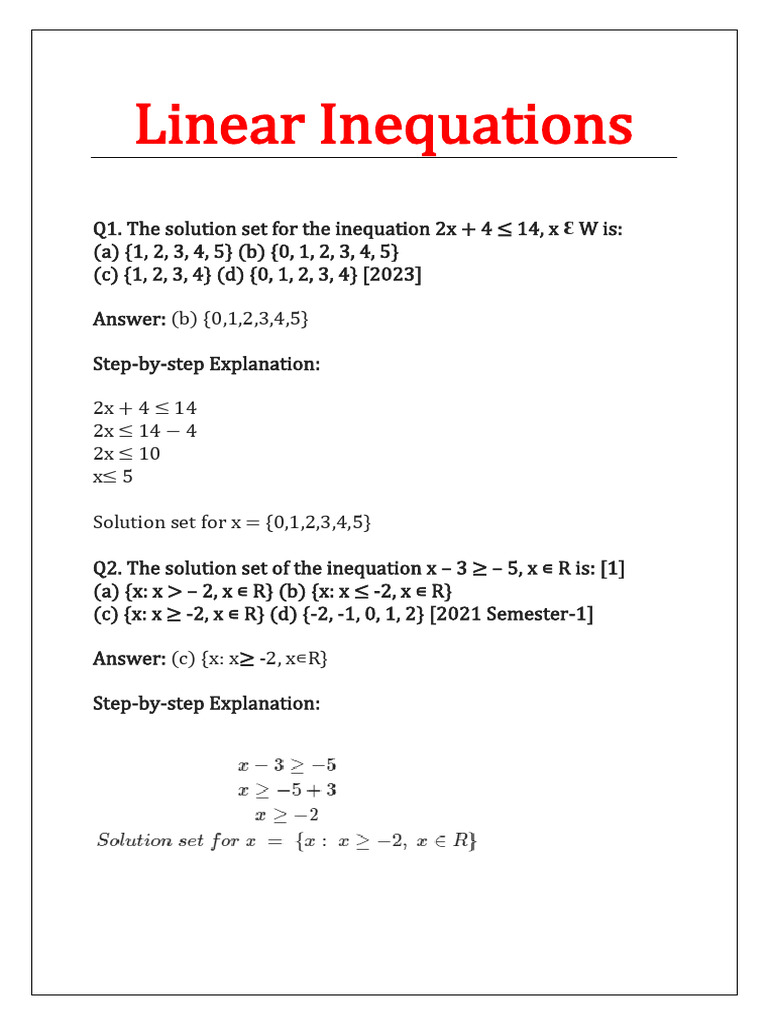 Linear Inequations Solutions and Steps | PDF