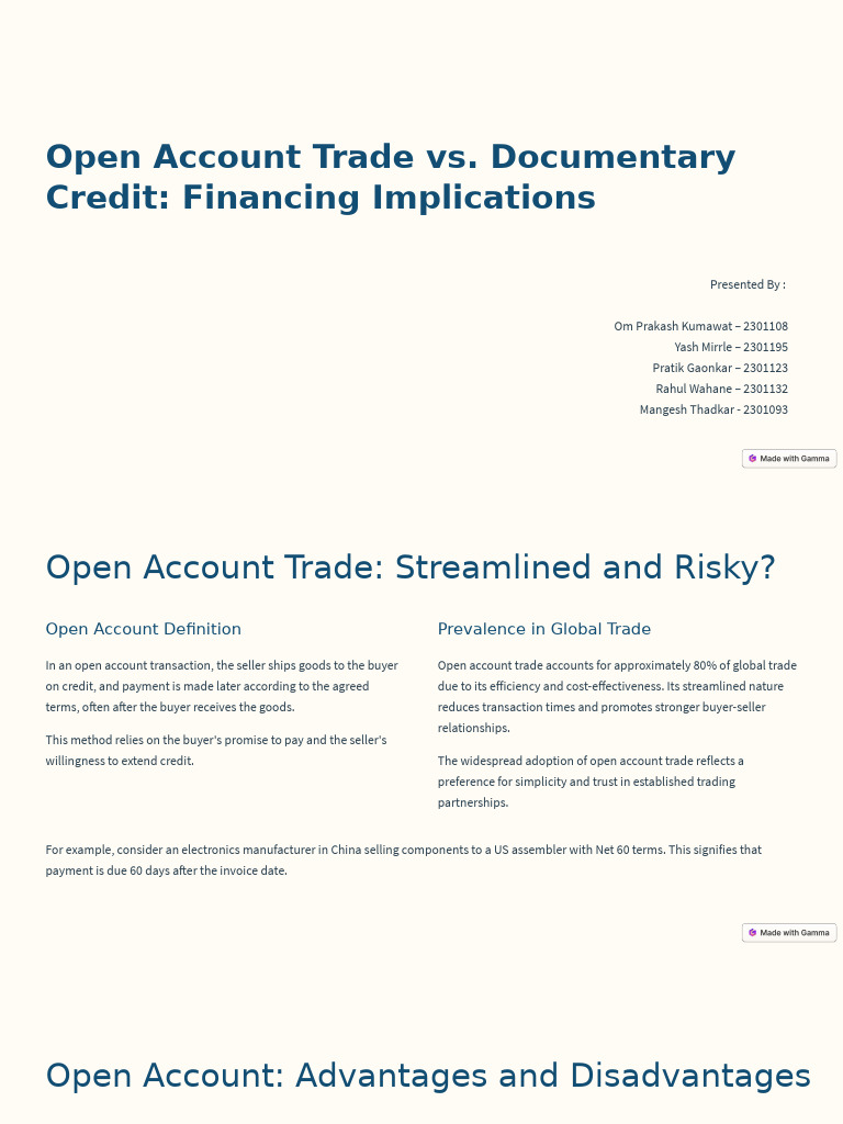 Financing Open Account vs. Documentary Credit | PDF | Letter Of Credit ...