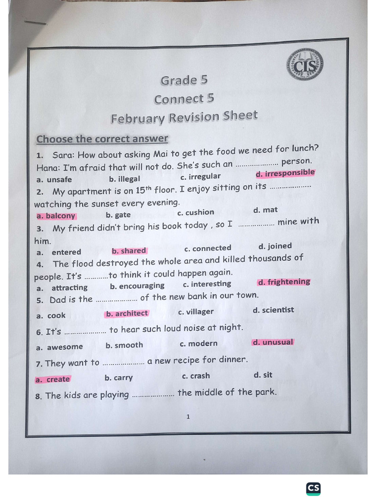 Connect Revision Sheet Model Answer | PDF