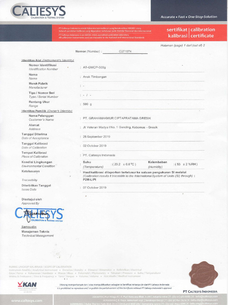 Sertifikat Kalibrasi Caltesys Pdf