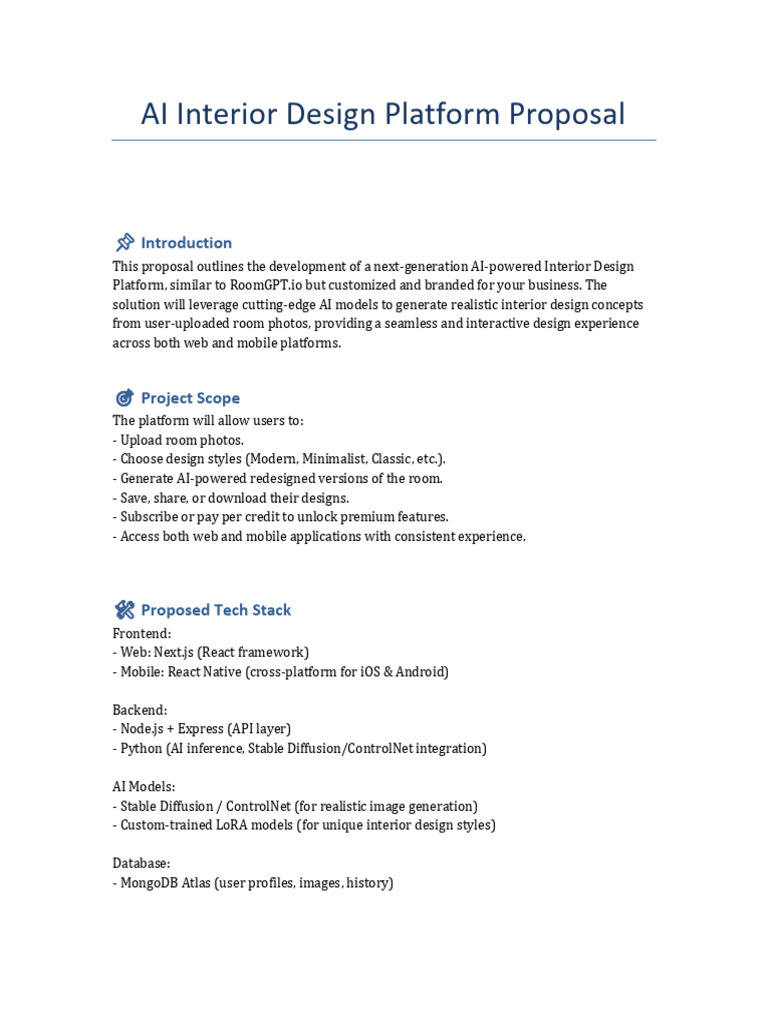 AI-Powered Interior Design Platform Proposal | PDF