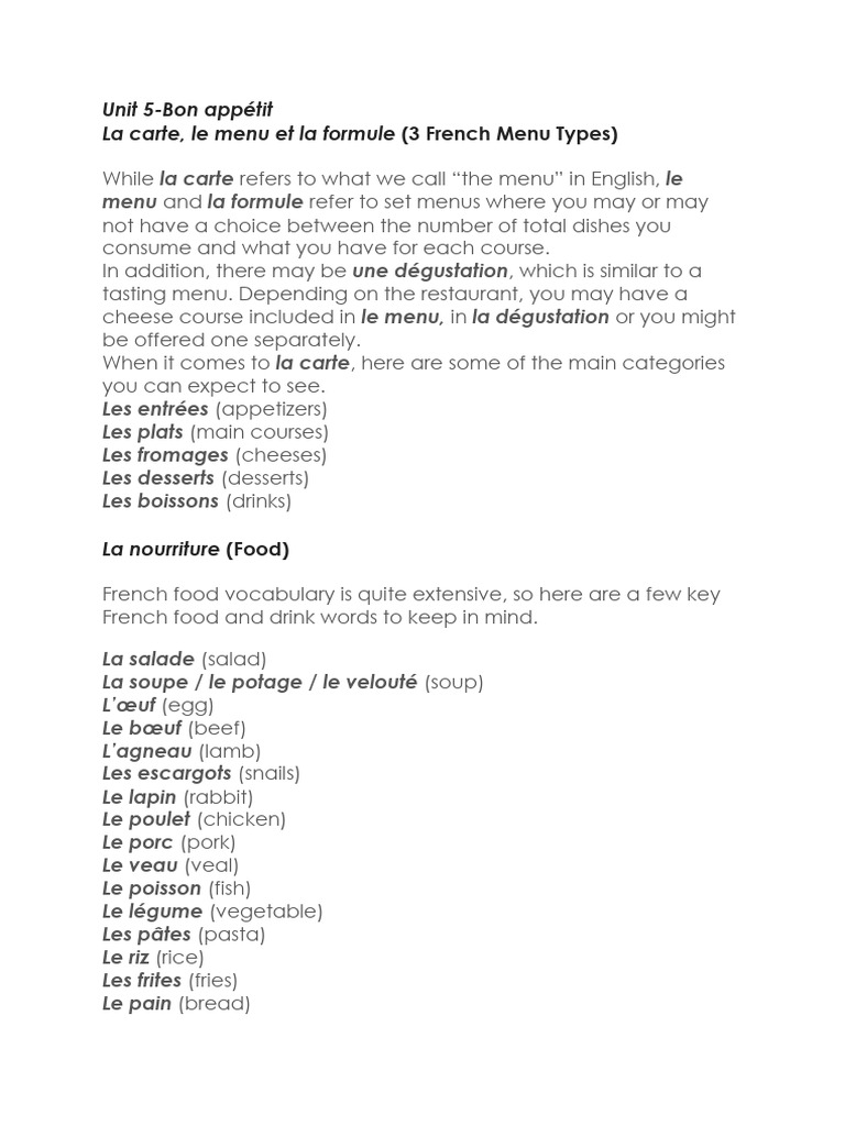 Understanding French Menu Types | PDF | French Cuisine | Menu