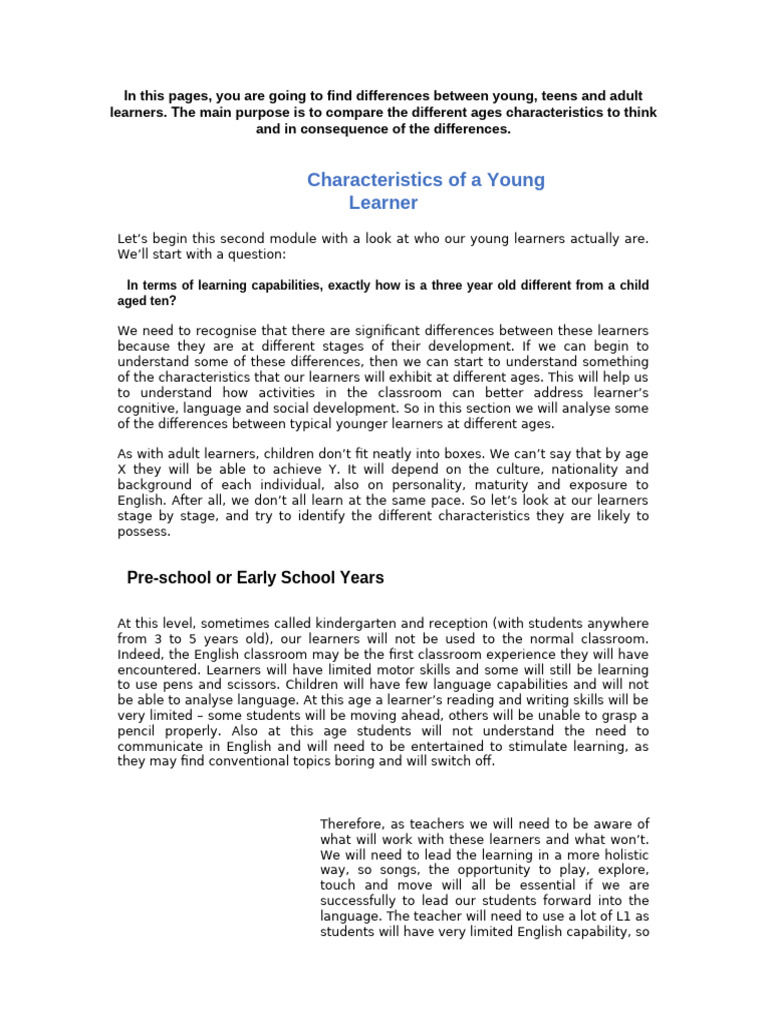 Characteristics of Young Learners | PDF | Adolescence | Learning