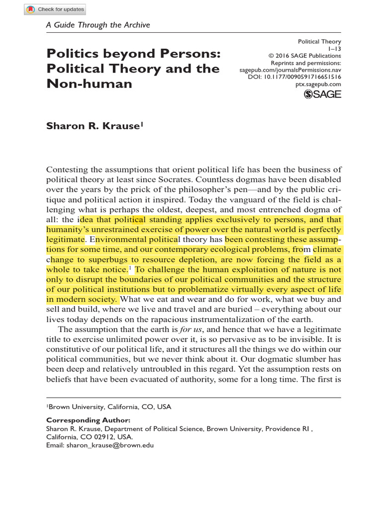 Krause 2016 Politics Beyond Persons Political Theory and The Non Human ...