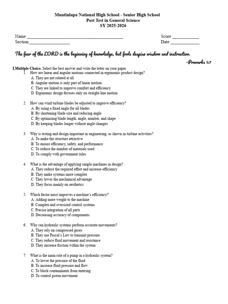 Muntinlupa SHS General Science Post Test | PDF | Buoyancy | Density
