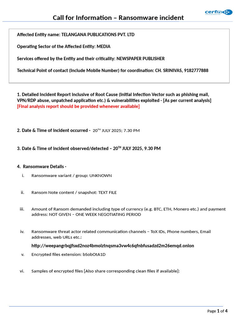 Ransomware Incident Report: Telangana Publications | PDF | Ransomware ...