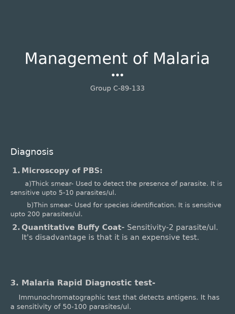 Malaria Diagnosis and Treatment Guide | PDF