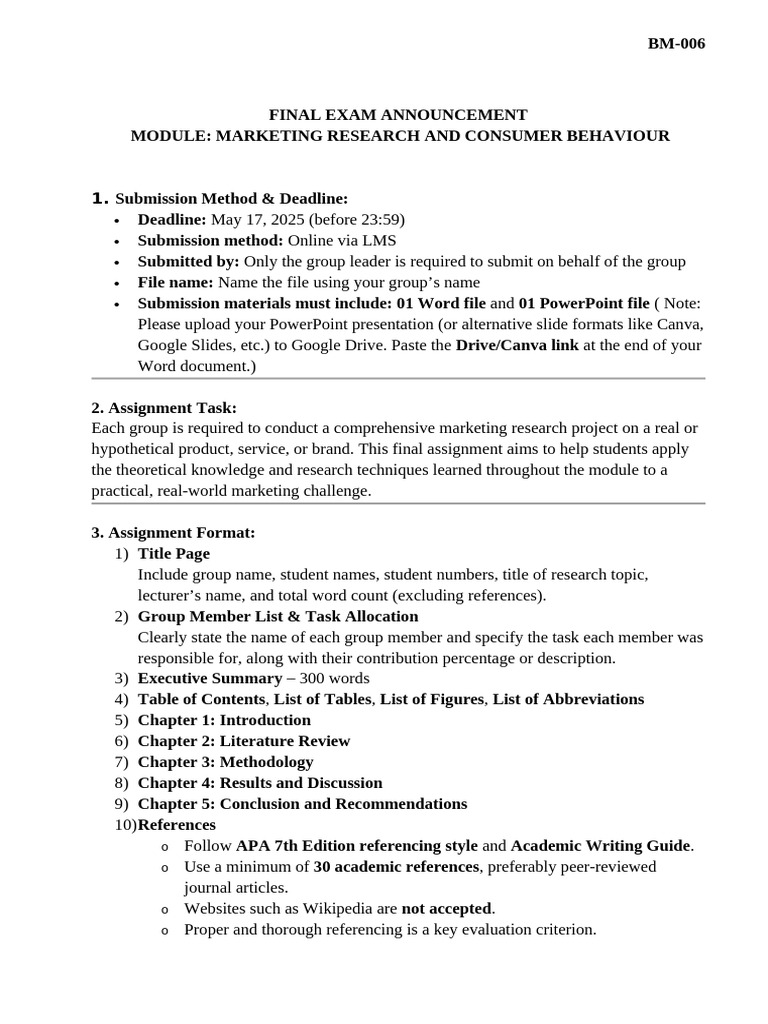 Final Exam Announcement - Marketing Research and Consumer Behaviour ...