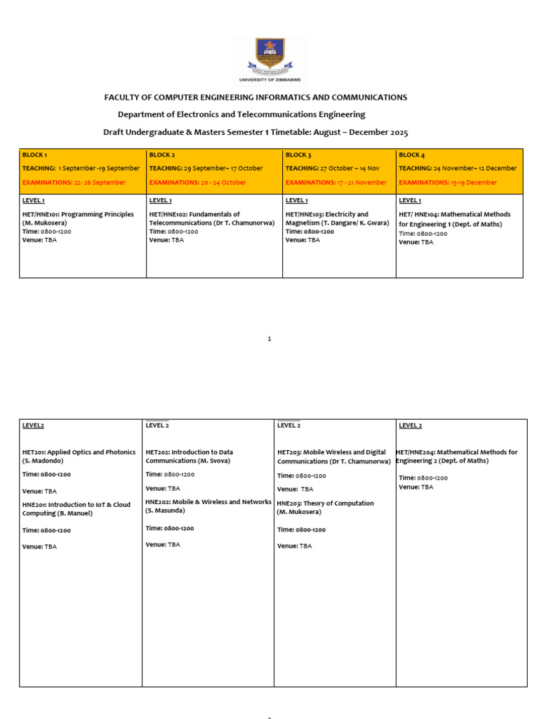 2025 Computer Engineering Timetable | PDF | Wireless | Telecommunications