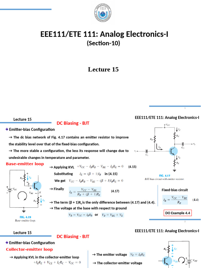 BJT DC Biasing Techniques Explained | PDF | Bipolar Junction Transistor ...