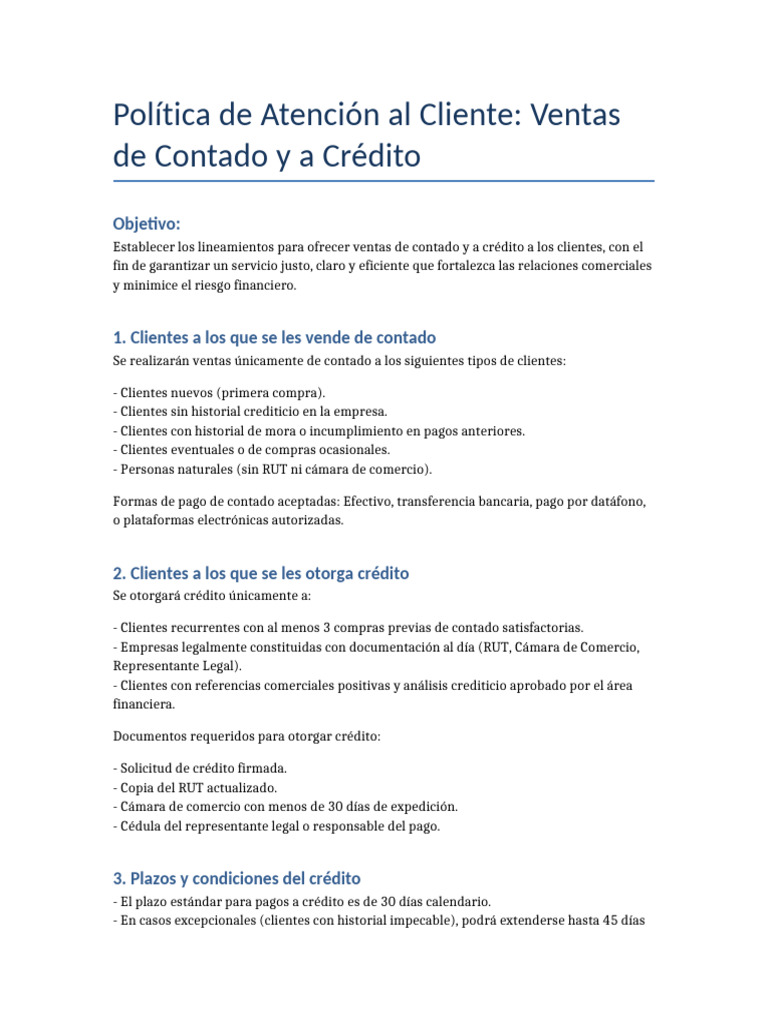 Politica Atencion Cliente Credito Contado | PDF