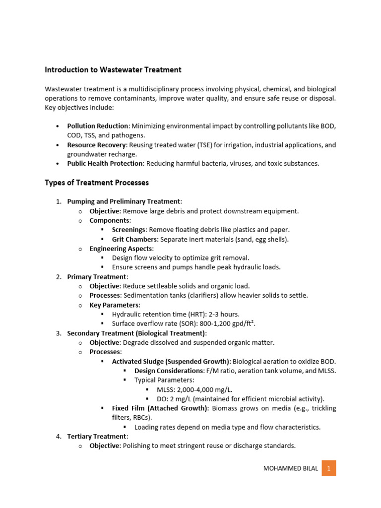 Wastewater Treatment Design Overview | PDF | Sewage Treatment | Water ...