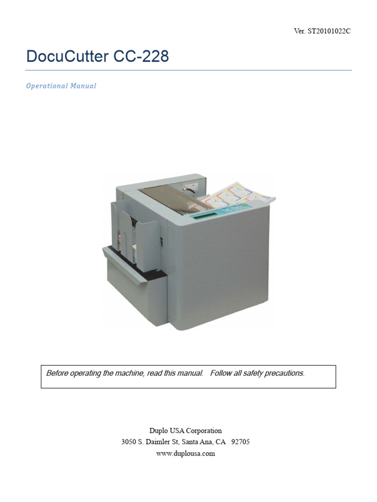 DocuCutter CC-228 Manual Guide | PDF | Printer (Computing) | Ac Power ...