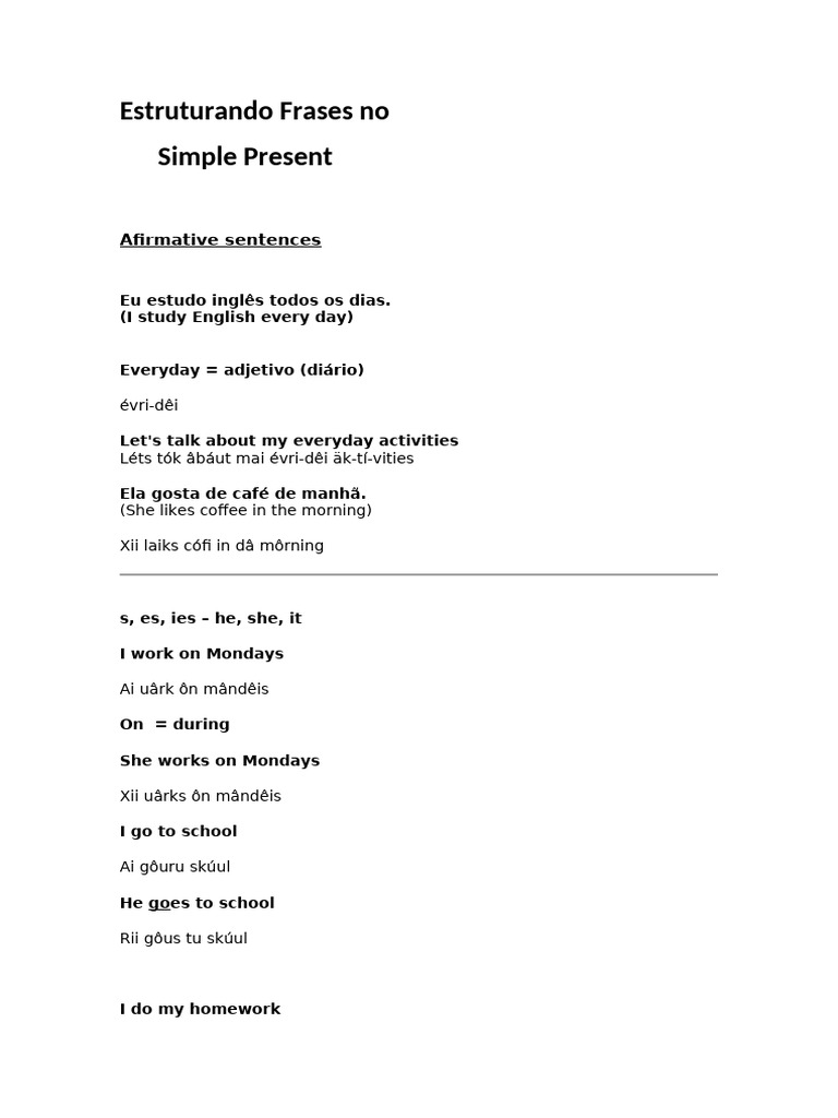 Frases no Simple Present: Estrutura e Exemplos | PDF