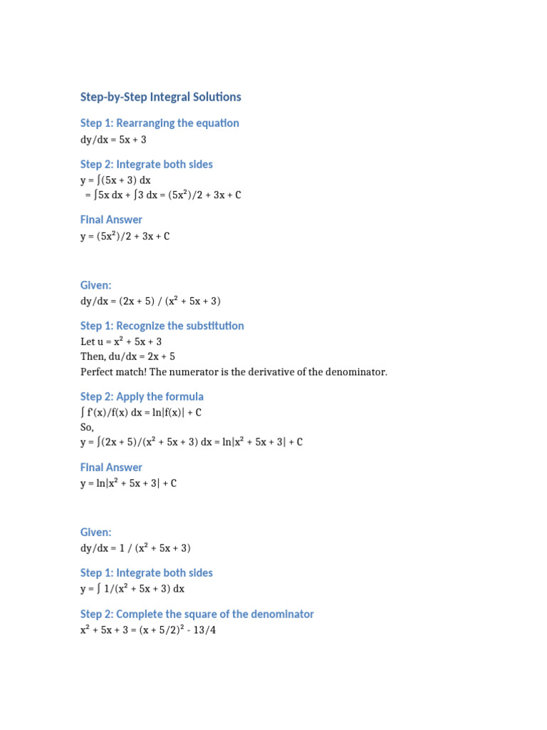Step-by-Step Integral Solutions | PDF