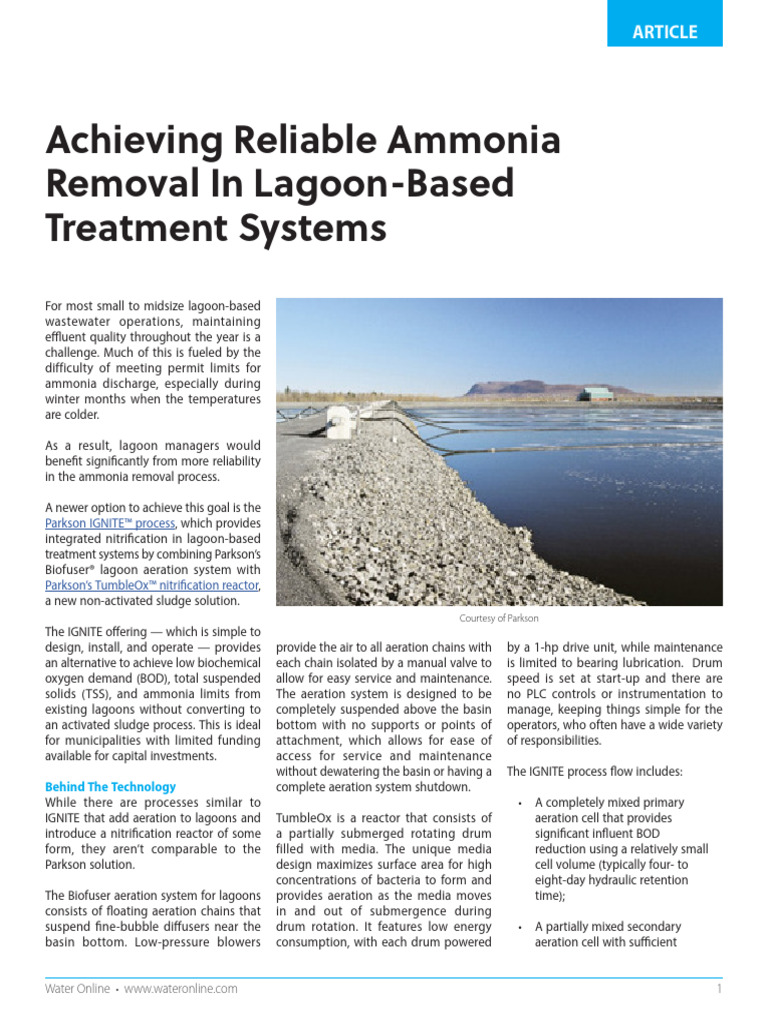 Parkson Article Reliable Ammonia Removal in Lagoon Based | PDF ...
