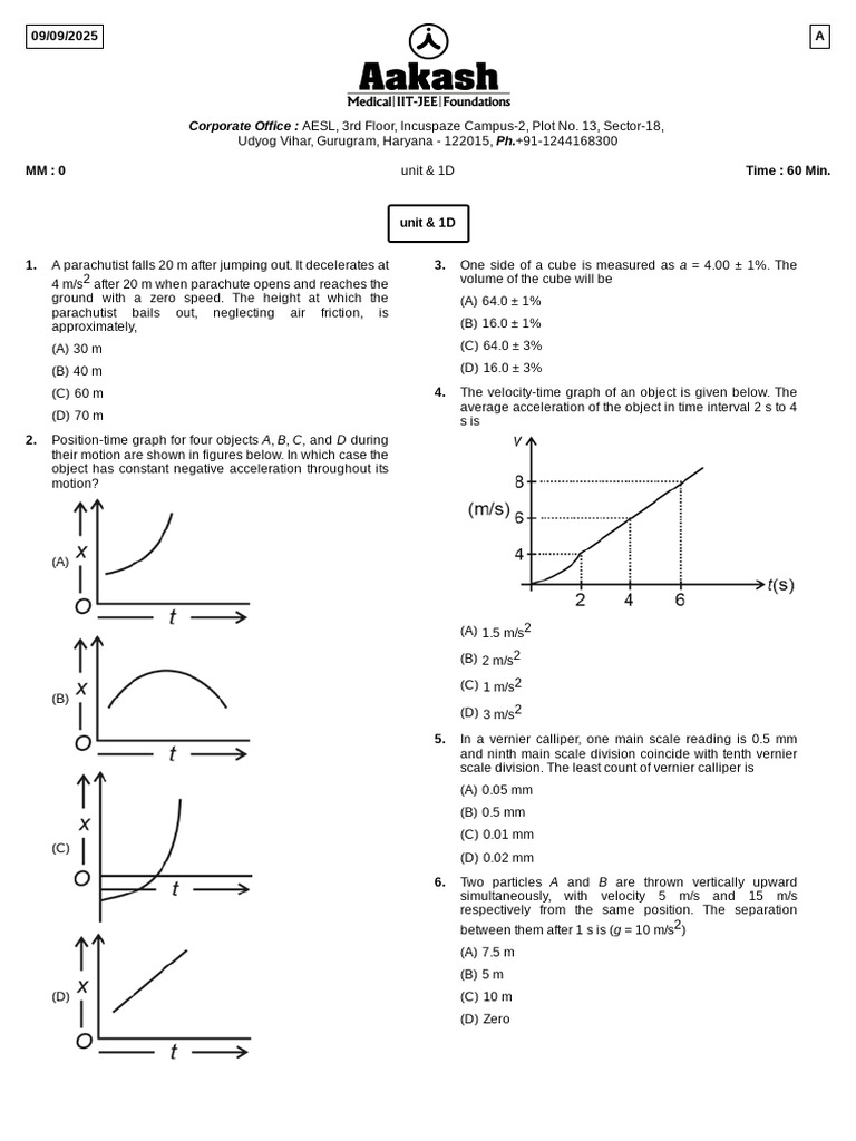 Physics Problem Set on Motion and Measurement | PDF | Acceleration ...