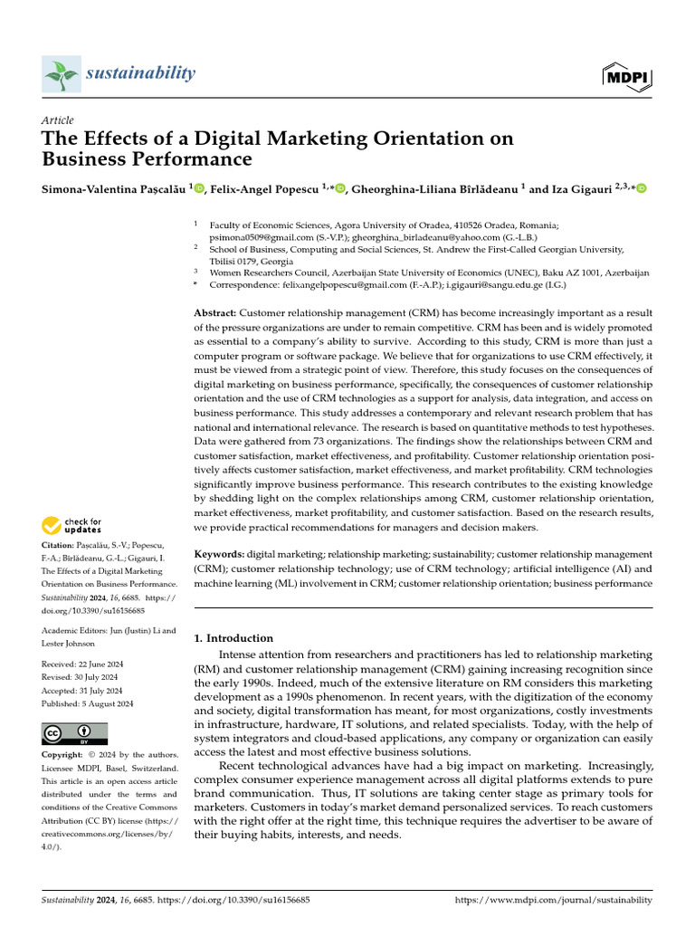The Effects of A Digital Marketing Orientation On | PDF | Customer ...