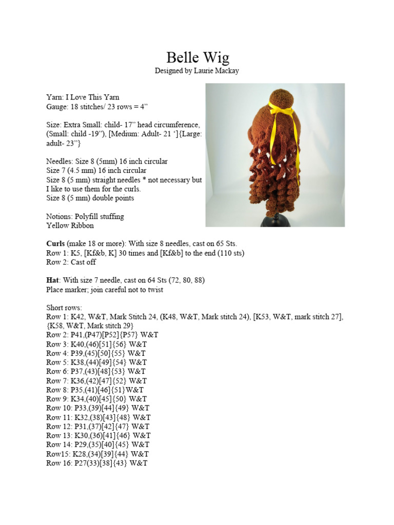 Belle Wig New Improved Final | PDF | Knitting | Crafts