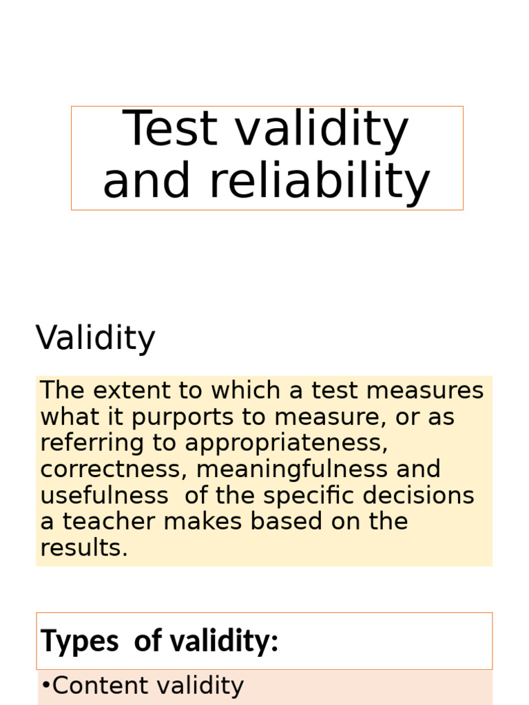 Validity and Reliability of Tests | PDF