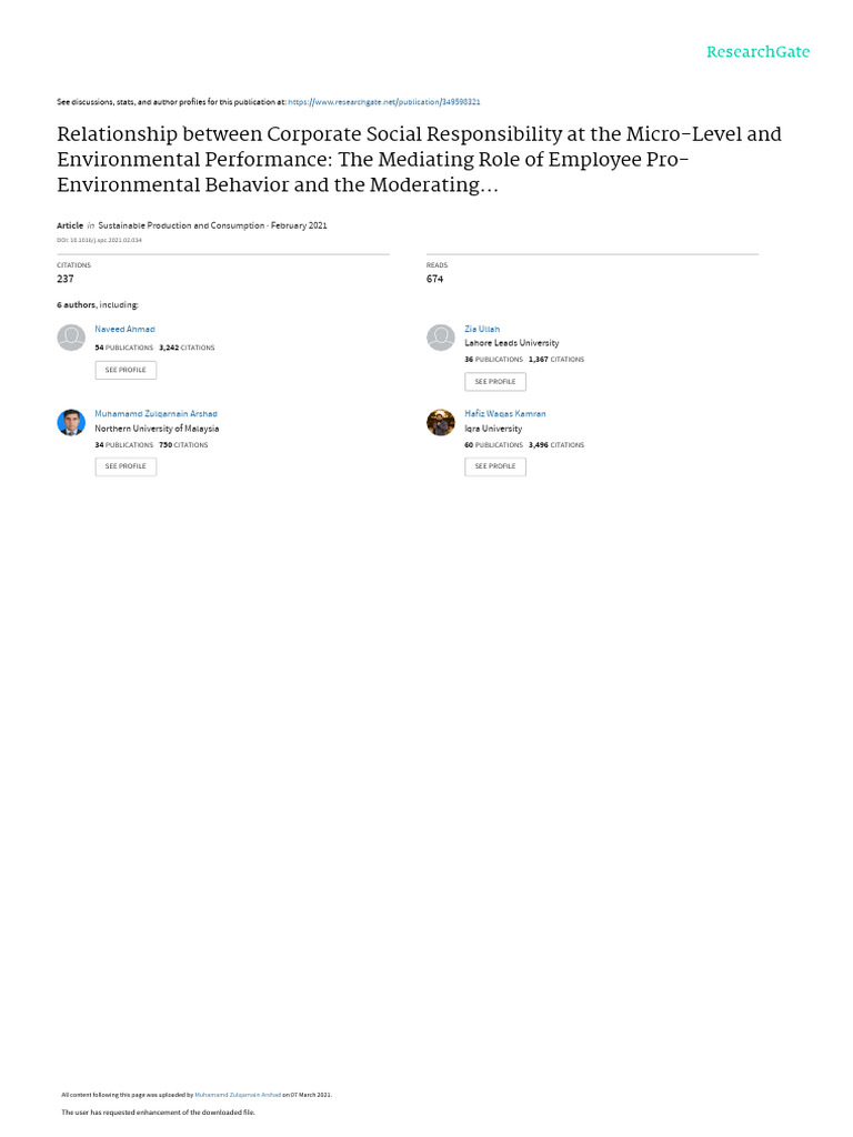 CSR and Environmental Performance Insights | PDF | Corporate Social ...