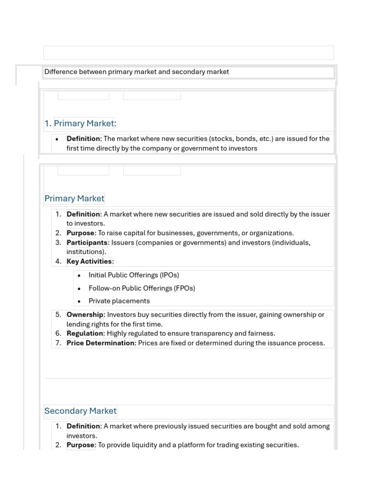 Primary vs Secondary Market Explained | PDF | Securities (Finance ...