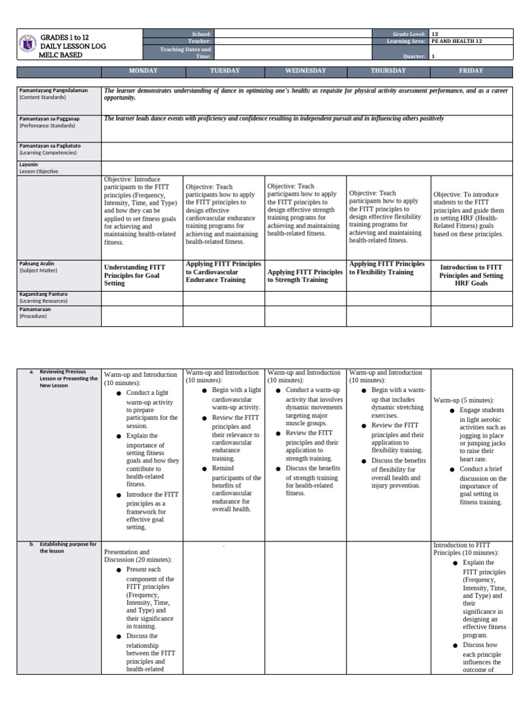 FITT Principles for Health Goals | PDF | Strength Training | Physical ...