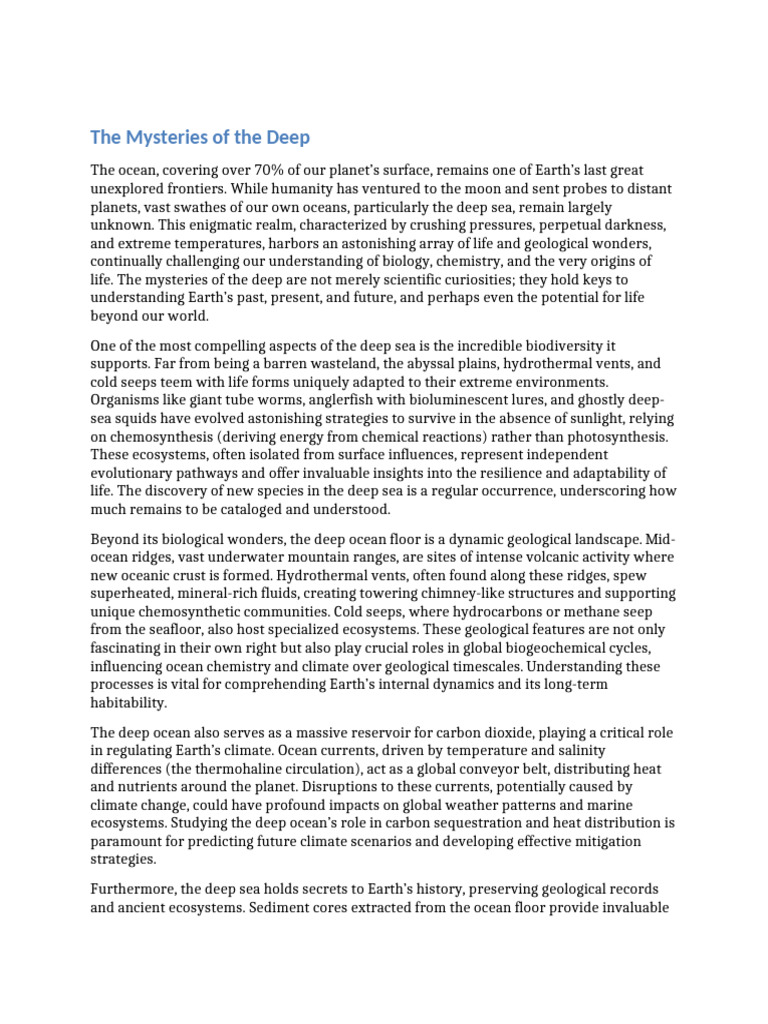 Exploring the Deep Ocean Mysteries | PDF | Oceans | Deep Sea