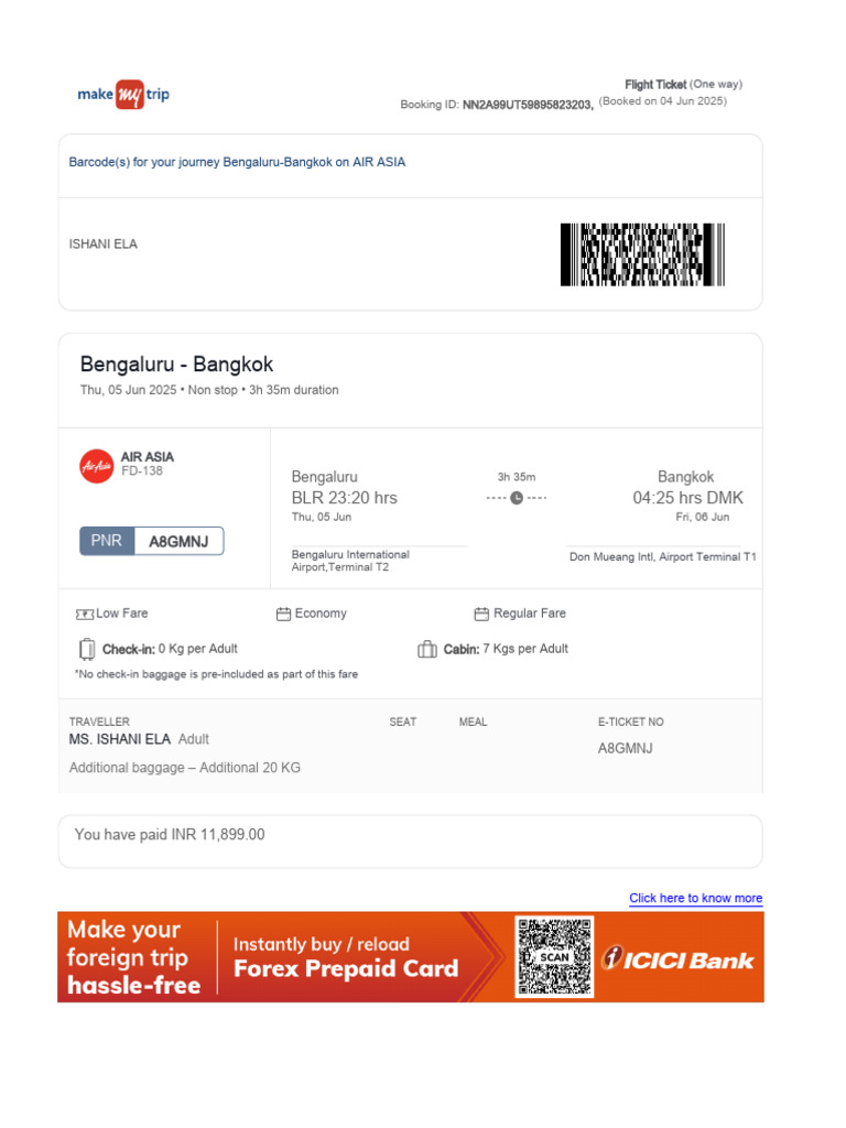 Air Asia Flight Ticket Booking Details | PDF