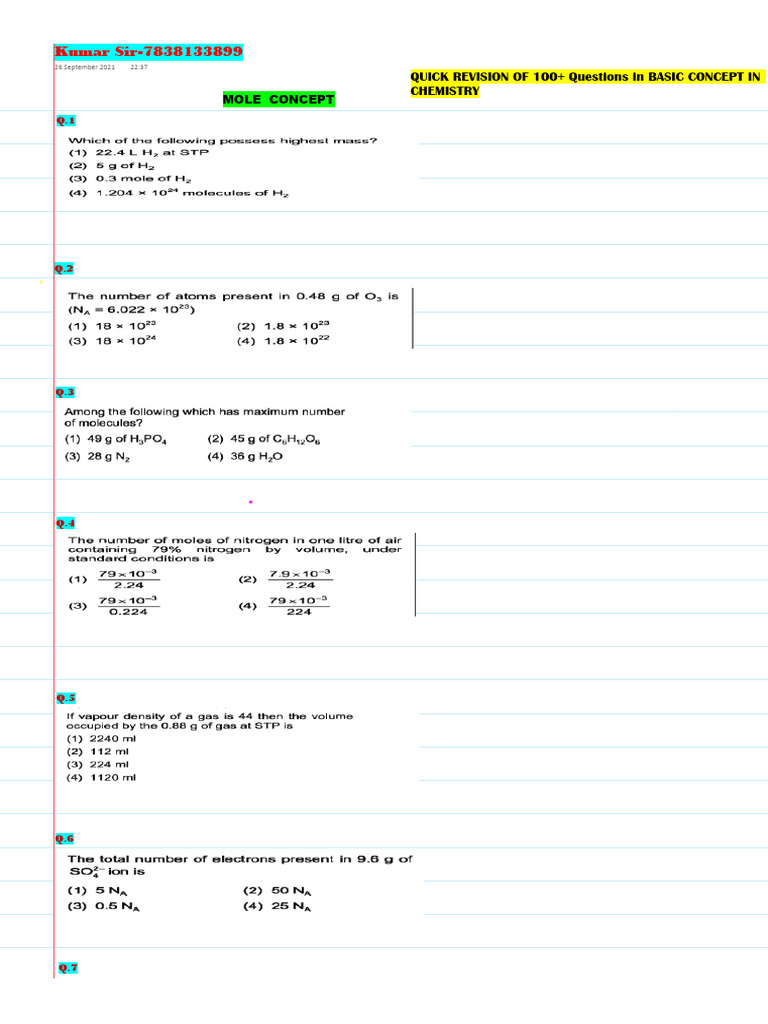 Chapter-1-Questions-Some Basic Concept in Chemistry | PDF