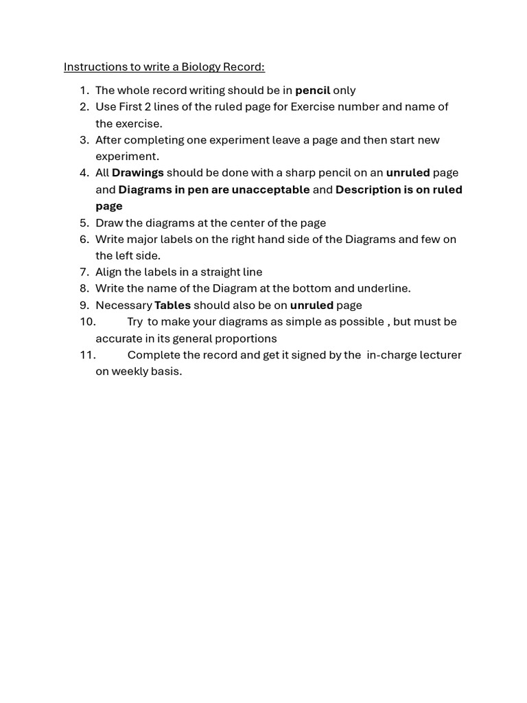 Biology Record Writing Guidelines | PDF