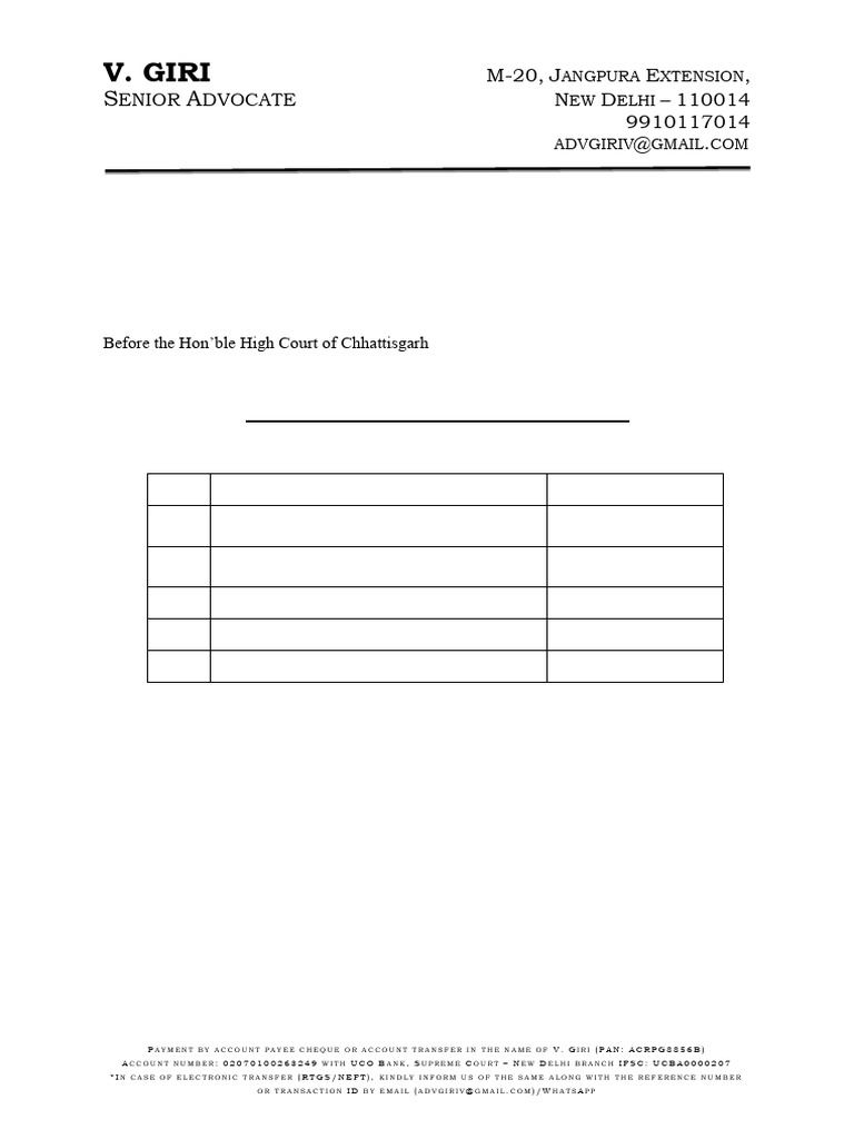 V. Giri Senior Advocate Fee Schedule | PDF