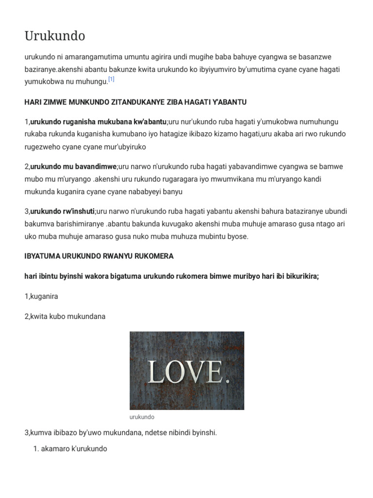 Urukundo: Amarangamutima n'akamaro | PDF