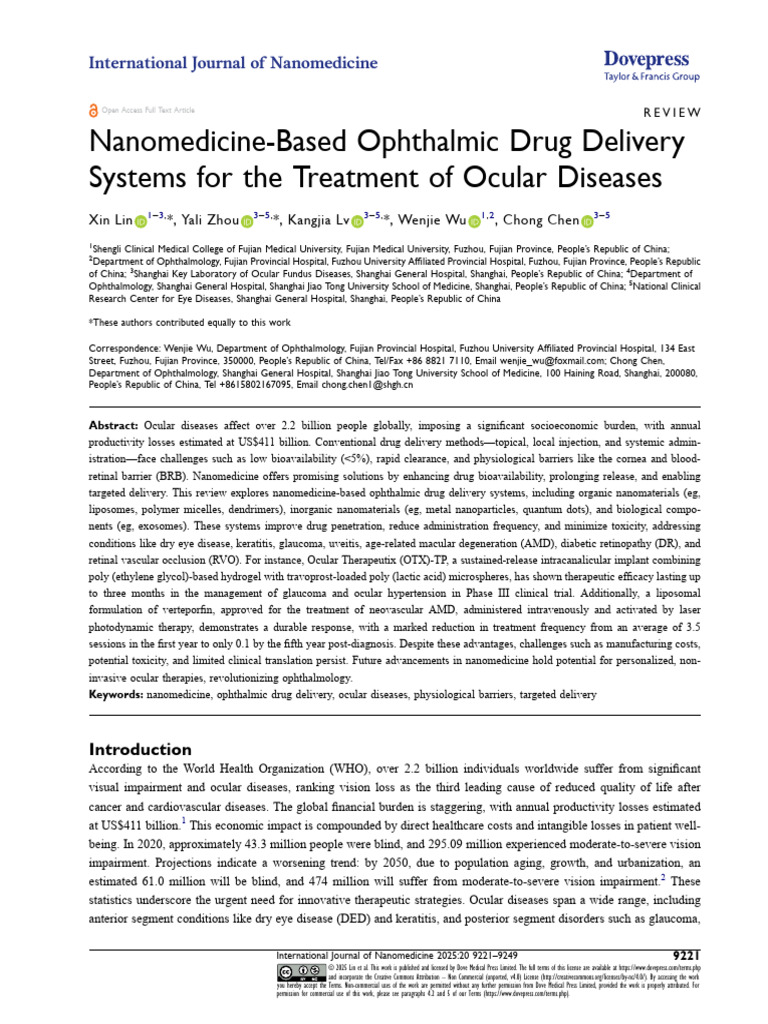 Nanomedicine-Based Ophthalmic Drug Delivery Systems For The Treatment ...