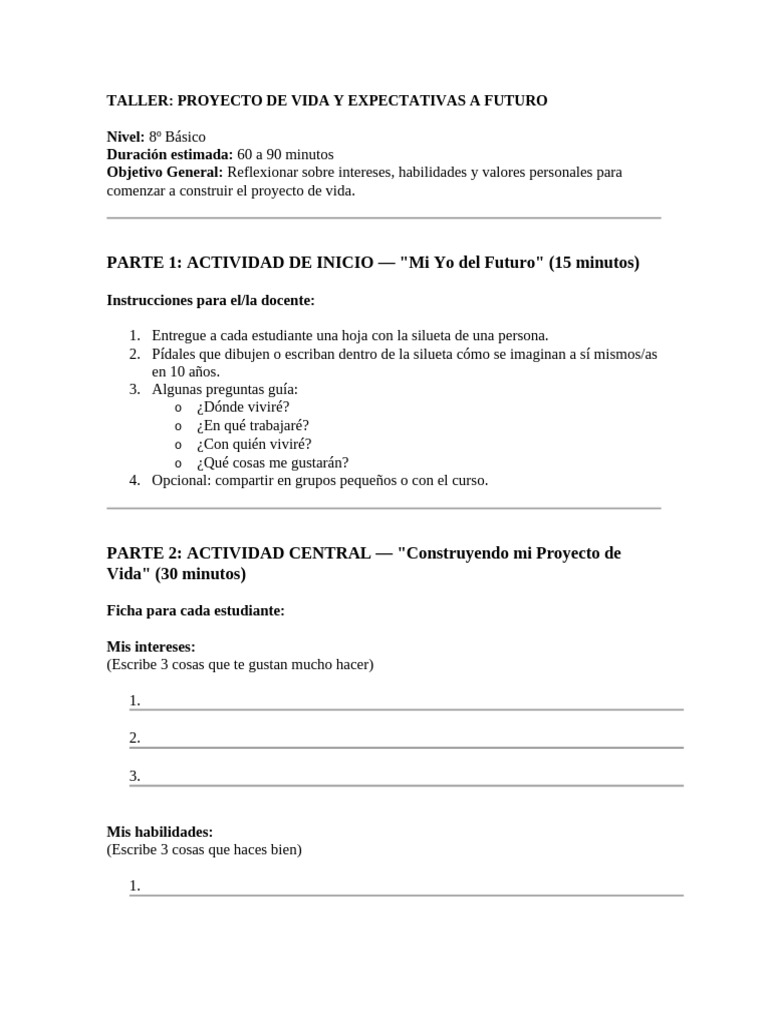 Proyecto de Vida: Taller para Estudiantes | PDF | Science