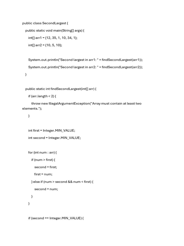 Find Second Largest Element in Array | PDF