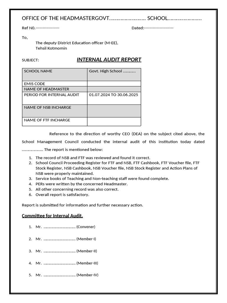 Internal Audit Report By Smc Pdf