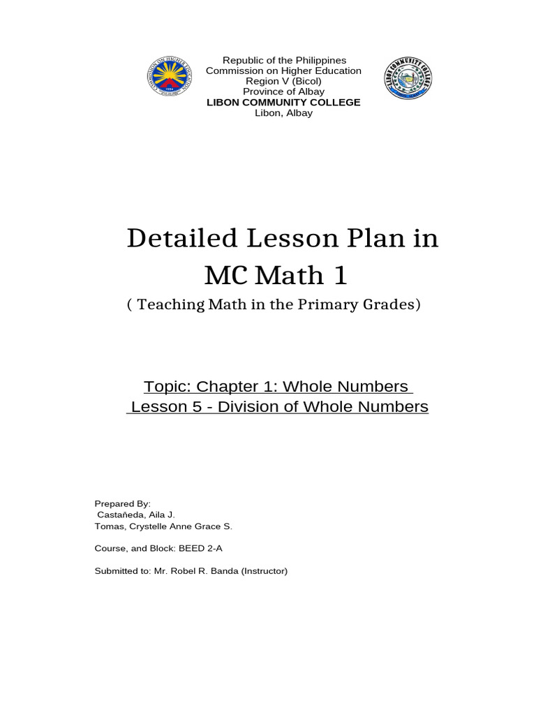 Division of Whole Numbers Lesson Plan | PDF | Division (Mathematics ...