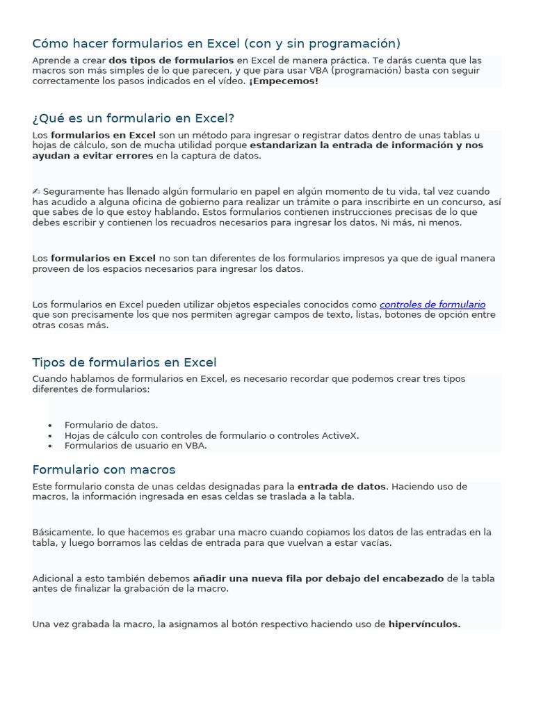 Cómo Hacer Formularios en Excel | PDF | Microsoft Excel | Macro ...