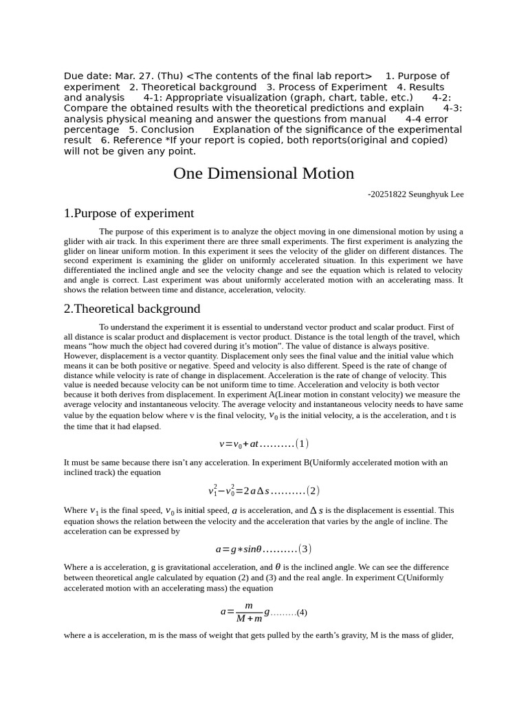 physics experiment 1 | PDF | Acceleration | Velocity