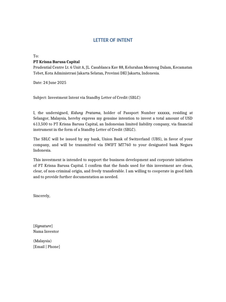 Letter of Intent | PDF