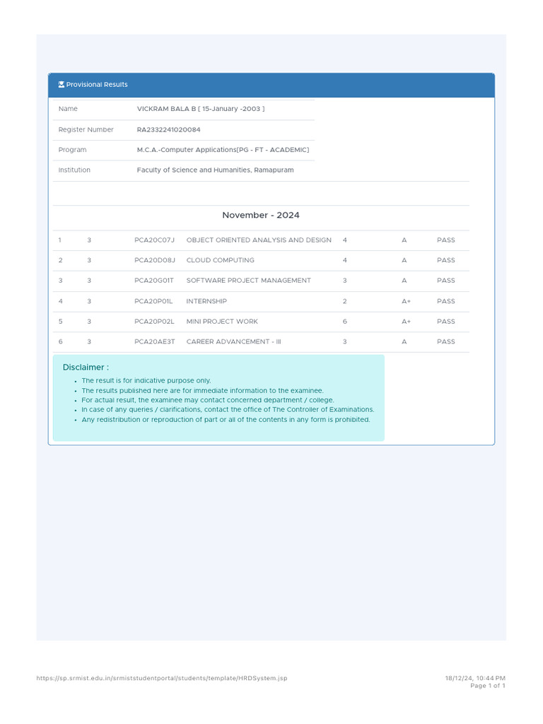 SRM Student Portal | PDF
