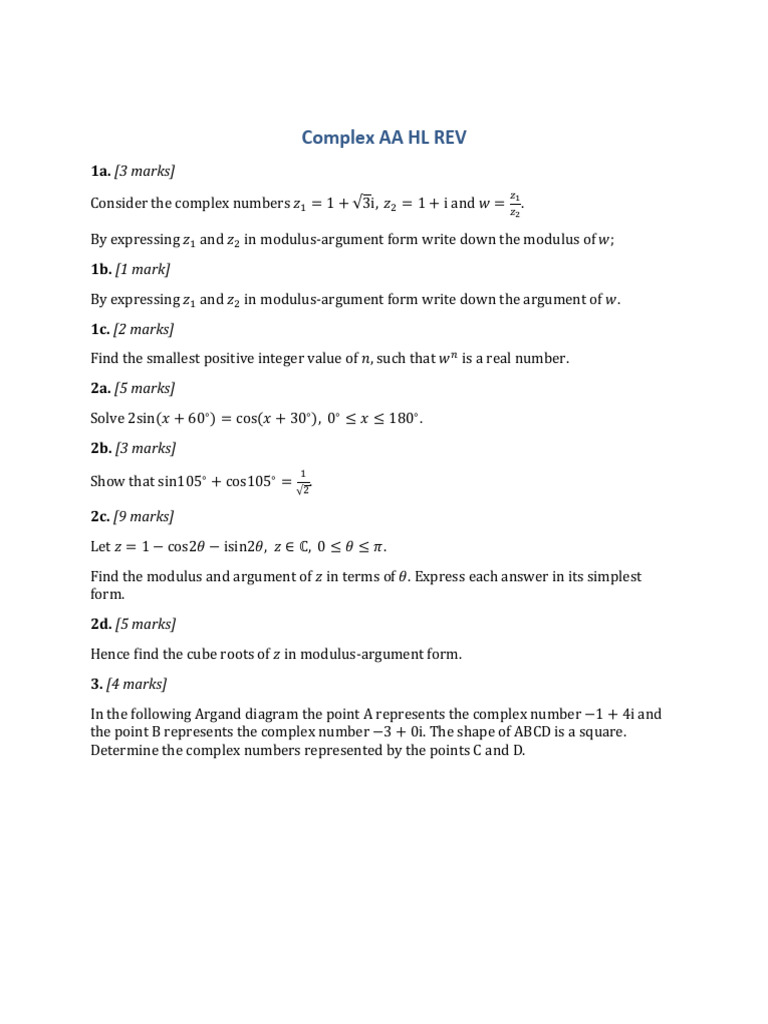 Complex AA HL | PDF | Complex Number | Equations
