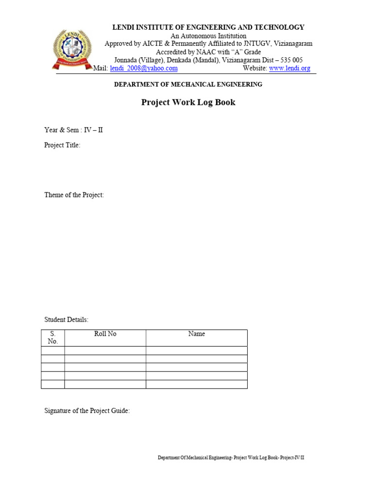 Mechanical Engineering Project Log Book | PDF