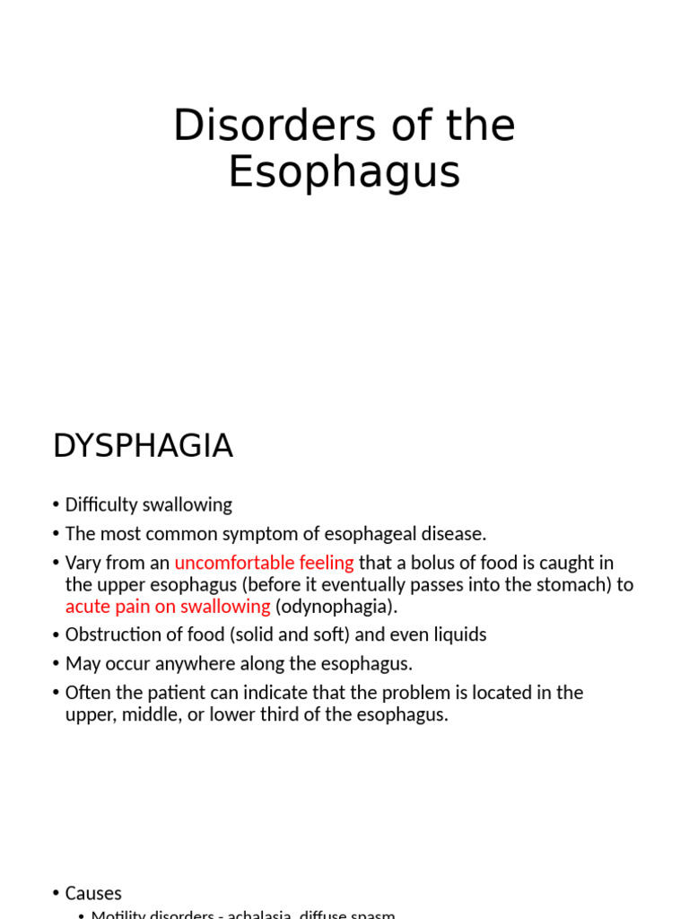 Esophageal Disorders: Dysphagia & Achalasia | PDF | Esophagus ...