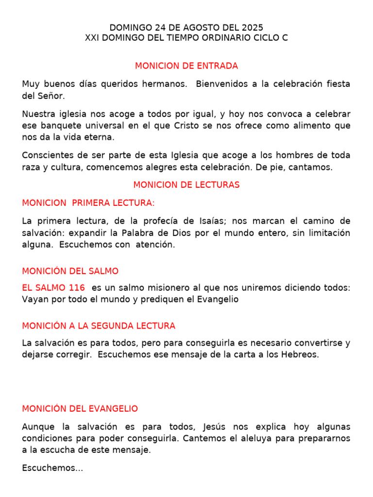 Liturgia Domingo 24 de Agosto Del 2025 Ok | PDF