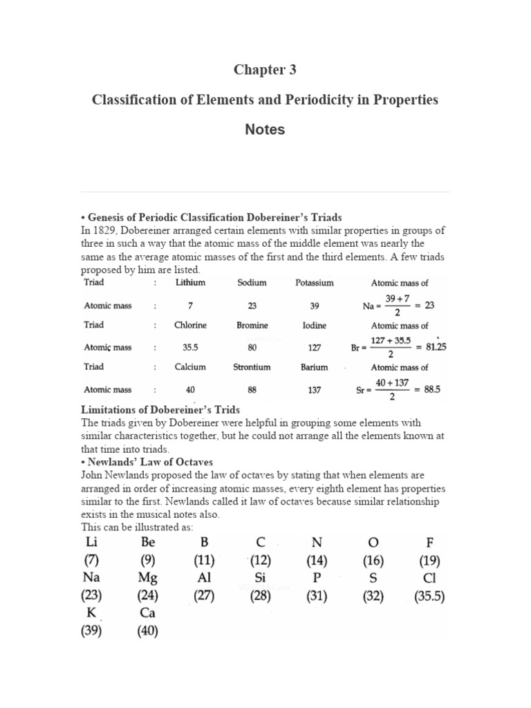Chapter 3 Notes Classification of Elements and Periodicity in ...